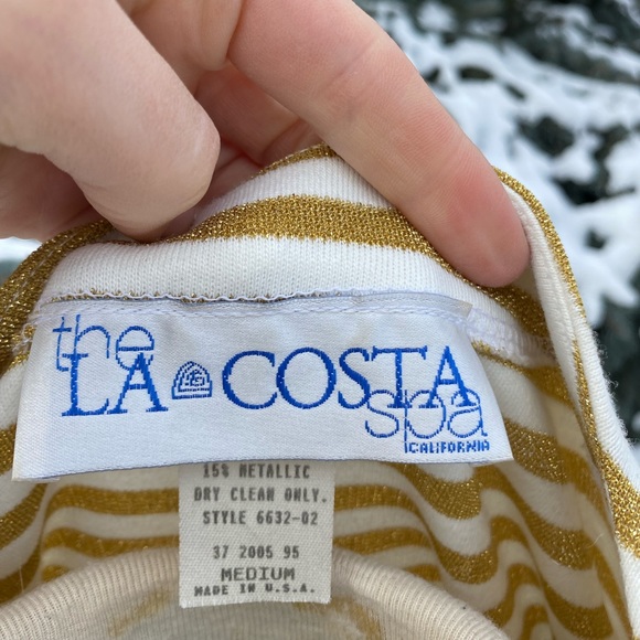 Vintage made in USA gold and white striped  oversized, long cardigan size medium - Picture 6 of 6